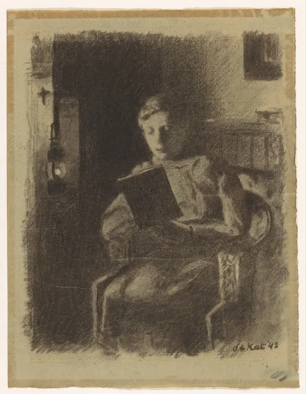 Lezende vrouw bij een olielamp Wall Art by Unknown - High-Resolution Digital Print