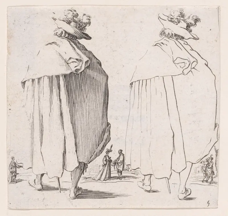 L'Homme au Grand Manteau Vu de Dos (Man with a Large Mantle Viewed from Behind), plate 5 from "Varie Figure" (Various Figures) Wall Art by Jacques Callot - High-Resolution Digital Print
