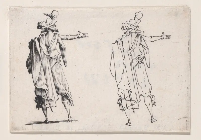 L'Homme Vu de Dos la Main Droite Tendue (Man Seen from Behind with his Right Hand Extended), from "Les Caprices" Series A, The Florence Set Wall Art by Jacques Callot - High-Resolution Digital Print