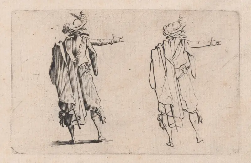 L'Homme Vu de Dos, La Main Droite Tendue (Man Viewed from Behind, Right Hand Extended), from "Les Caprices" Series B, The Nancy Set Wall Art by Jacques Callot - High-Resolution Digital Print