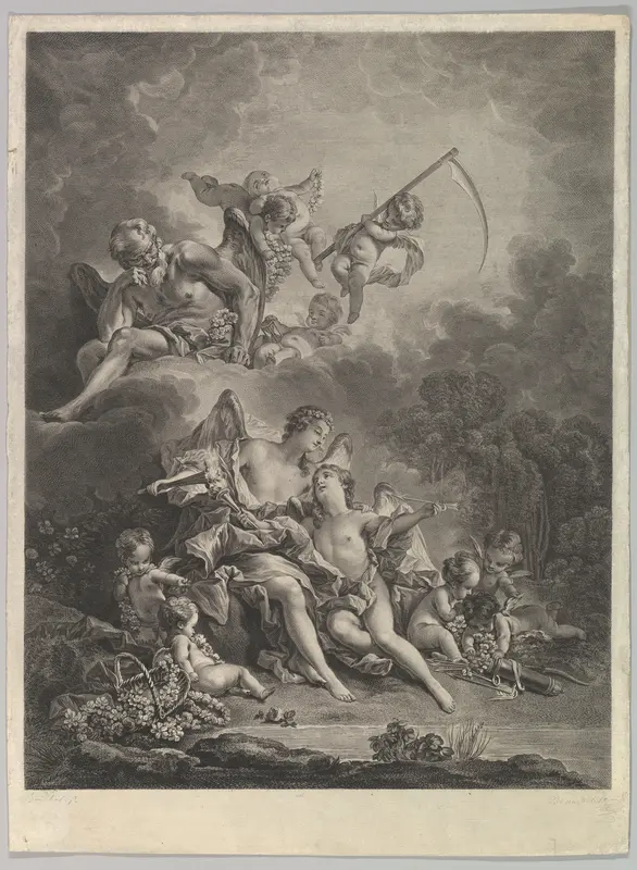 L'Hymen et l'Amour (Hymen and Cupid) Wall Art by Jacques Firmin Beauvarlet - High-Resolution Digital Print