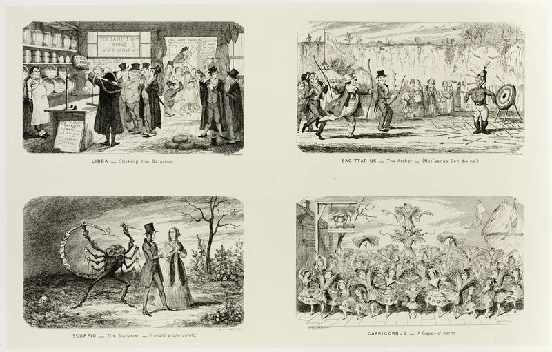 Libra - Striking the Balance from George Cruikshank's Steel Etchings to The Comic Almanacks: 1835-1853 (top left) Wall Art by George Cruikshank - High-Resolution Digital Print