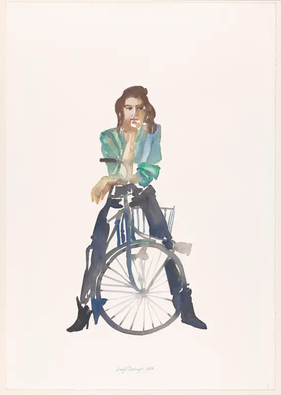 Lidy Six leunend op een fiets Wall Art by Unknown - High-Resolution Digital Print