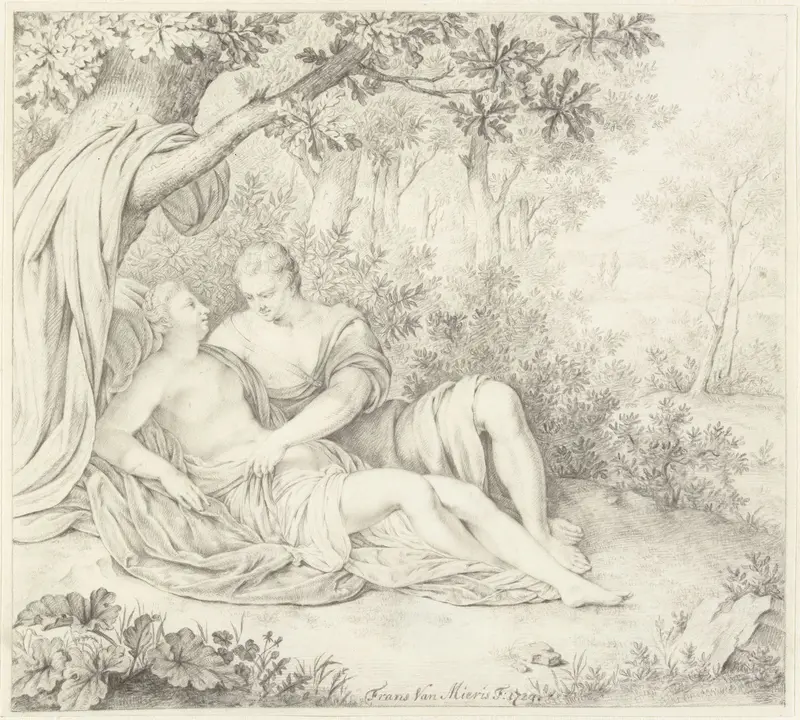 Liefdespaar onder boom Wall Art by Frans van Mieris (II) - High-Resolution Digital Print