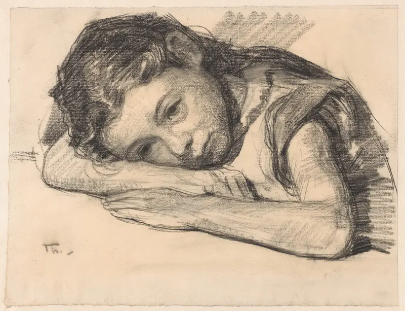Liesbeth of Dora Arntzenius als kind, op een arm geleund Wall Art by Willem Bastiaan Tholen - High-Resolution Digital Print