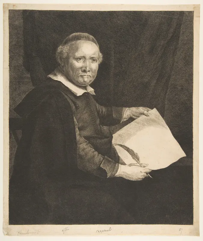 Lieven Willemsz van Coppenol, Writing Master: the Larger Plate (copy) Wall Art by Rembrandt (Rembrandt van Rijn) - High-Resolution Digital Print
