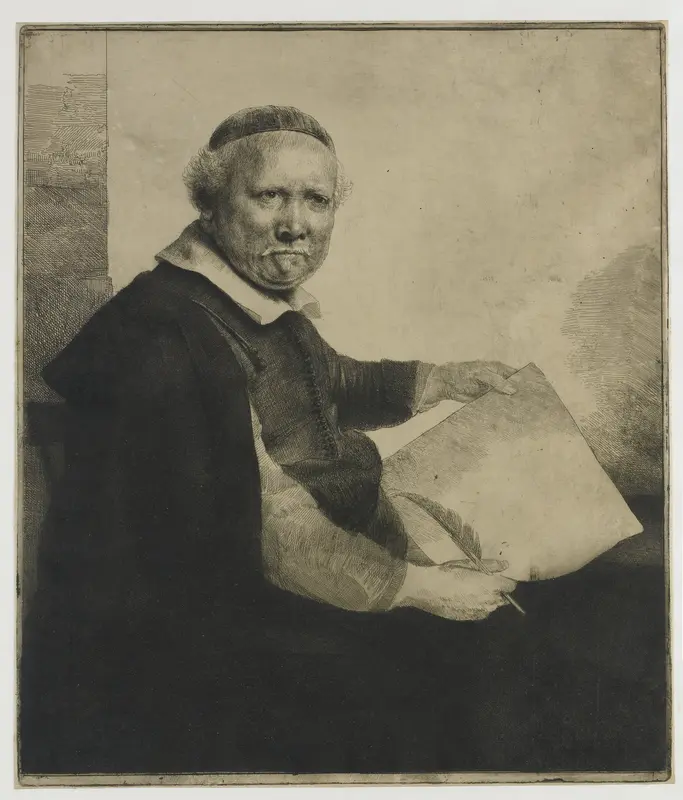 Lieven Willemsz. van Coppenol, writing master: the larger plate Wall Art by Rembrandt van Rijn - High-Resolution Digital Print