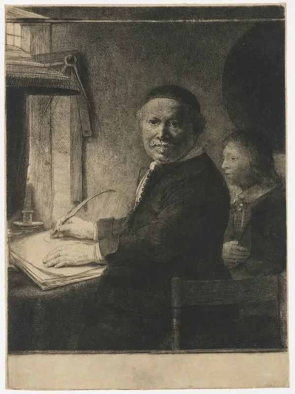 Lieven Willemsz. van Coppenol, writing master: the smaller plate Wall Art by Rembrandt van Rijn - High-Resolution Digital Print