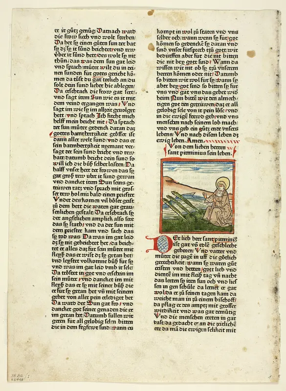 Life of Saint Pirminius from Heiligenleben, Winterteil (Lives of the Saints, Wintertime), Plate 1 from Woodcuts from Books of the 15th Century Wall Art by Unknown artist - High-Resolution Digital Print