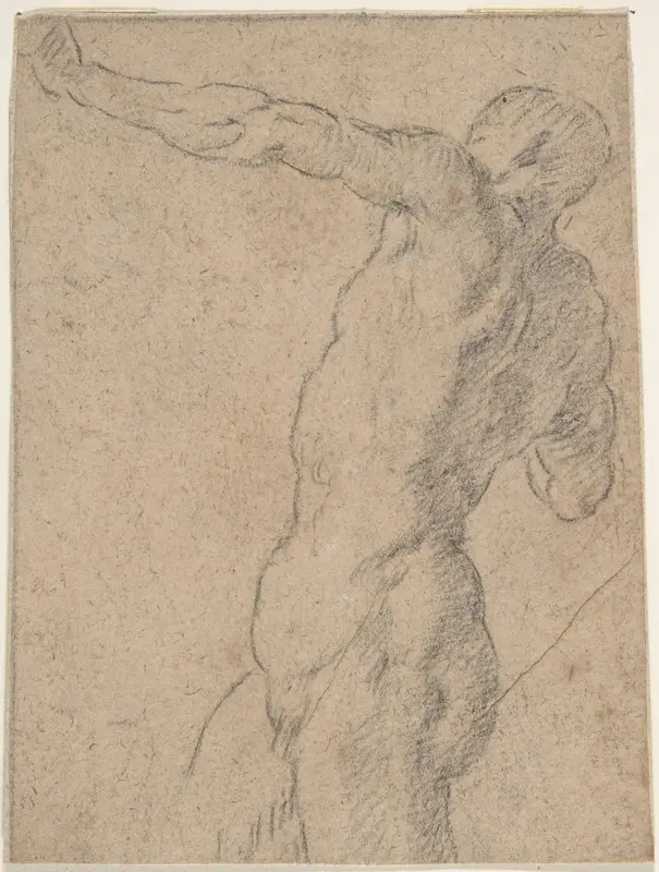 Life Study of Standing Male Nude in Three-Quarter Length Wall Art by Anonymous, Spanish, School of Seville, 17th century - High-Resolution Digital Print