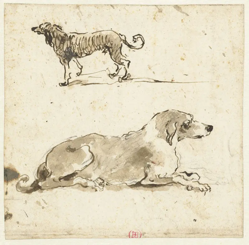 Liggende en een lopende hond Wall Art by Francesco Guardi - High-Resolution Digital Print