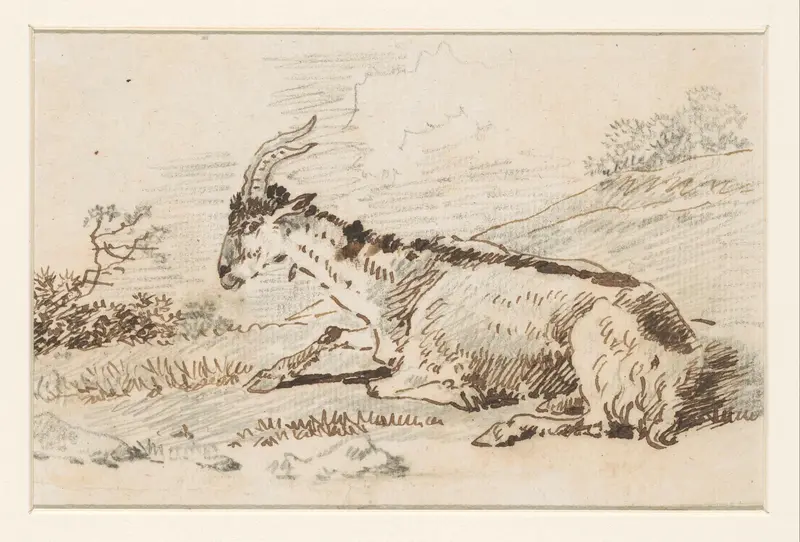 Liggende geit in landschap Wall Art by David Alphonse de Sandoz-Rollin - High-Resolution Digital Print