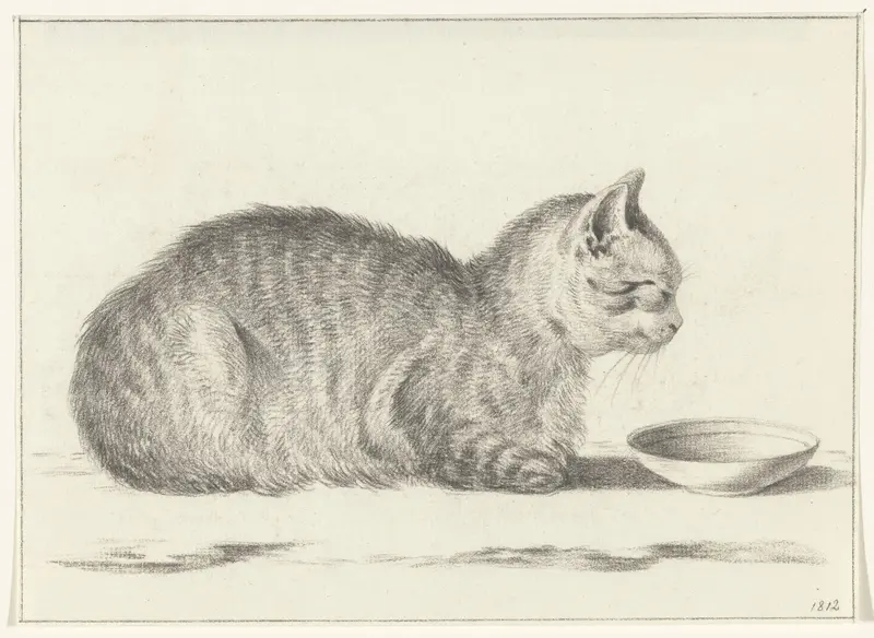 Liggende kat, naar links, voor een schotel Wall Art by Jean Bernard - High-Resolution Digital Print