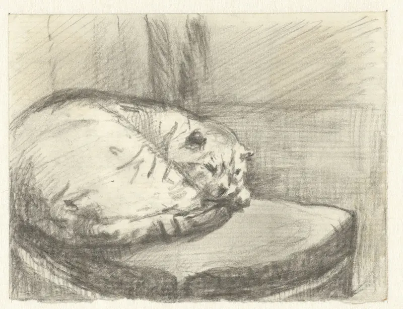 Liggende kat, op een stoel Wall Art by Guillaume Anne van der Brugghen - High-Resolution Digital Print
