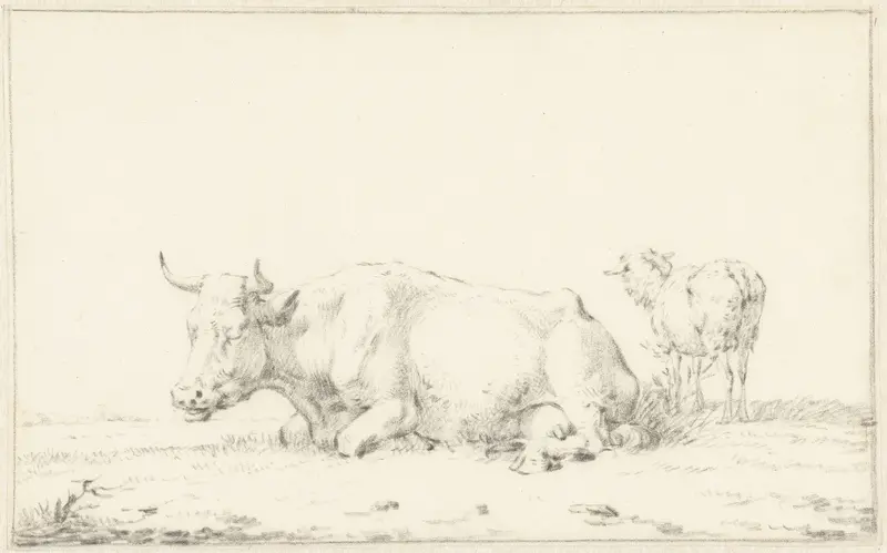 Liggende koe naar links en rechts een schaap Wall Art by Jan Kobell (II) - High-Resolution Digital Print