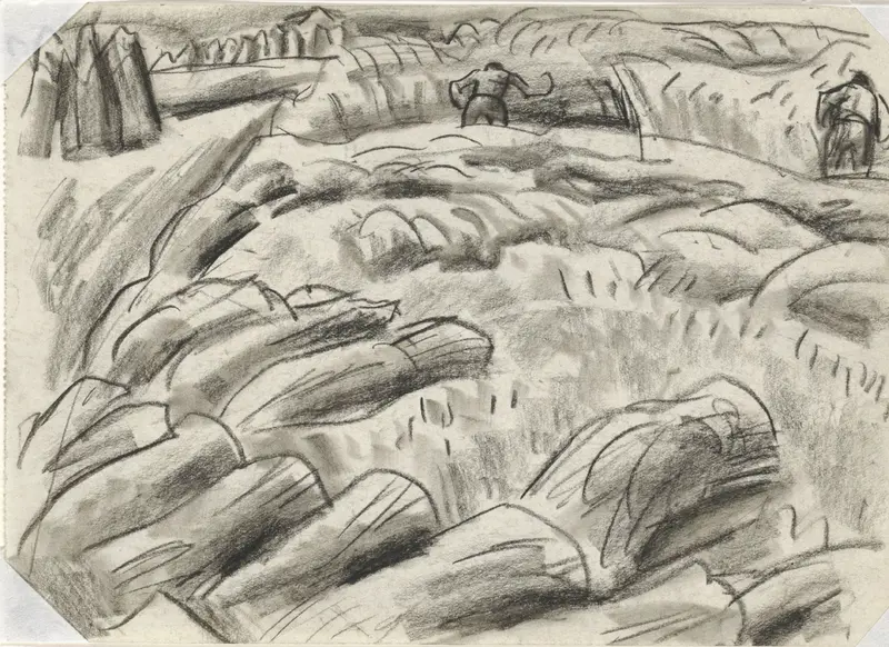 Liggende korenschoven en twee werkers Wall Art by Leo Gestel - High-Resolution Digital Print