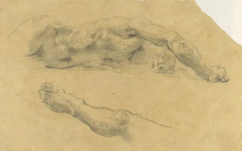 Liggende naakte man; zijn been nog eens afzonderlijk Wall Art by Eugène Delacroix - High-Resolution Digital Print