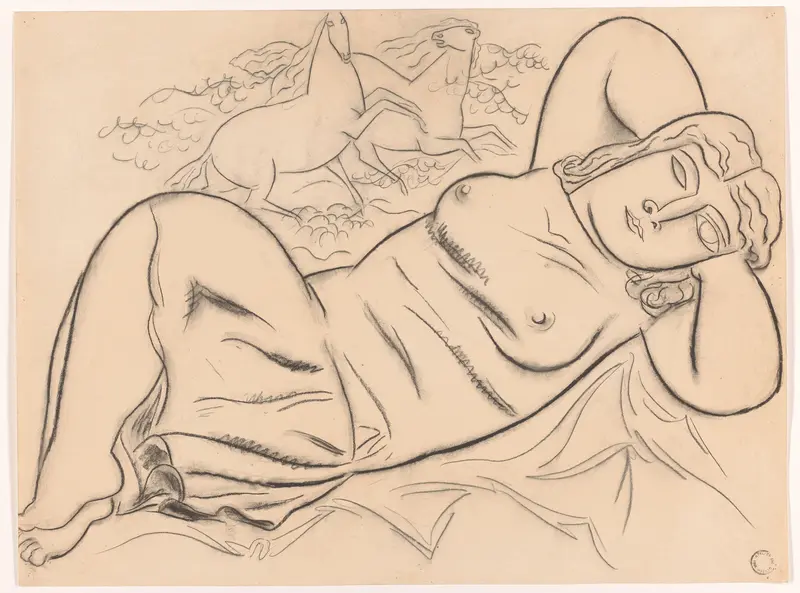 Liggende naakte vrouw met paarden Wall Art by Leo Gestel - High-Resolution Digital Print