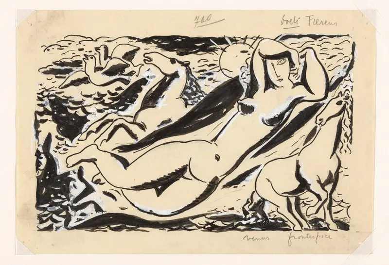 Liggende vrouw met twee paarden Wall Art by Leo Gestel - High-Resolution Digital Print