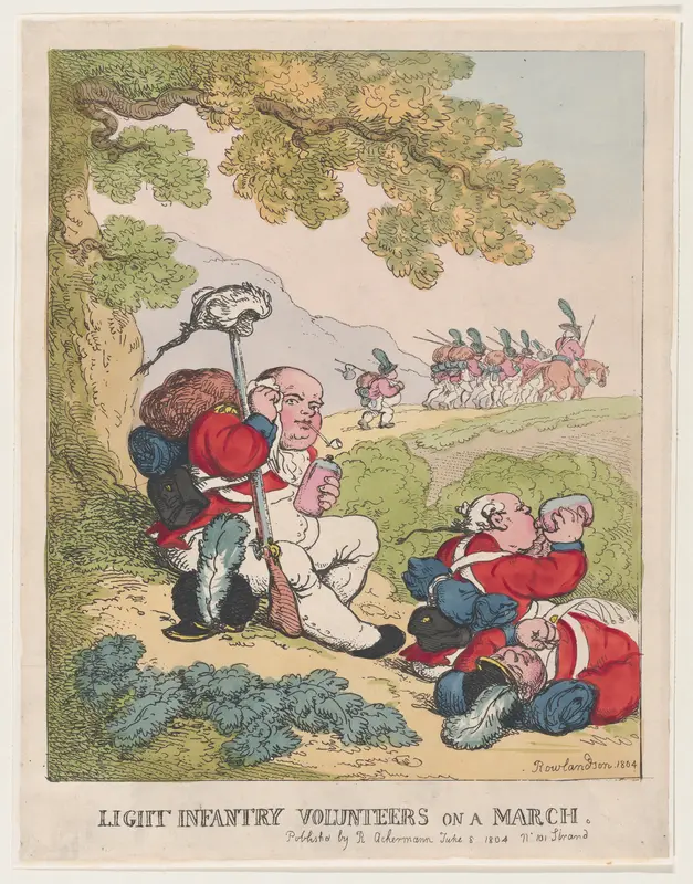Ligit Infantry Volunteers on a March Wall Art by Thomas Rowlandson - High-Resolution Digital Print