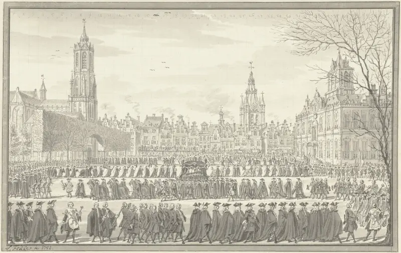 Lijkstatie van prins Willem IV te Delft, 4 februari 1752 Wall Art by Simon Fokke - High-Resolution Digital Print