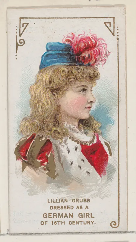Lillian Grubb Dressed as a German Girl of the 16th Century, from the set Actors and Actresses, First Series (N70) for Duke brand cigarettes Wall Art by W. Duke, Sons & Co. - High-Resolution Digital Print