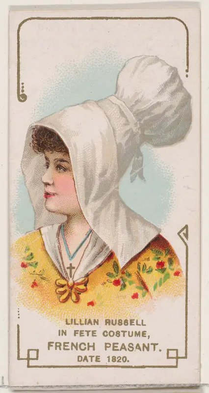Lillian Russell in Fete Costume of French Peasant of 1820, from the set Actors and Actresses, First Series (N70) for Duke brand cigarettes Wall Art by W. Duke, Sons & Co. - High-Resolution Digital Print