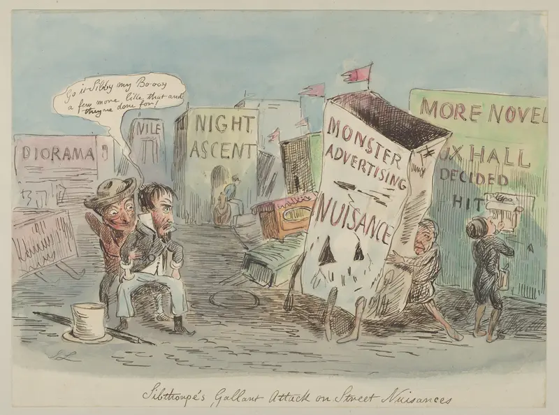 Lilthorpe's Gallant Attack on Street, Nuisances Wall Art by John Leech - High-Resolution Digital Print