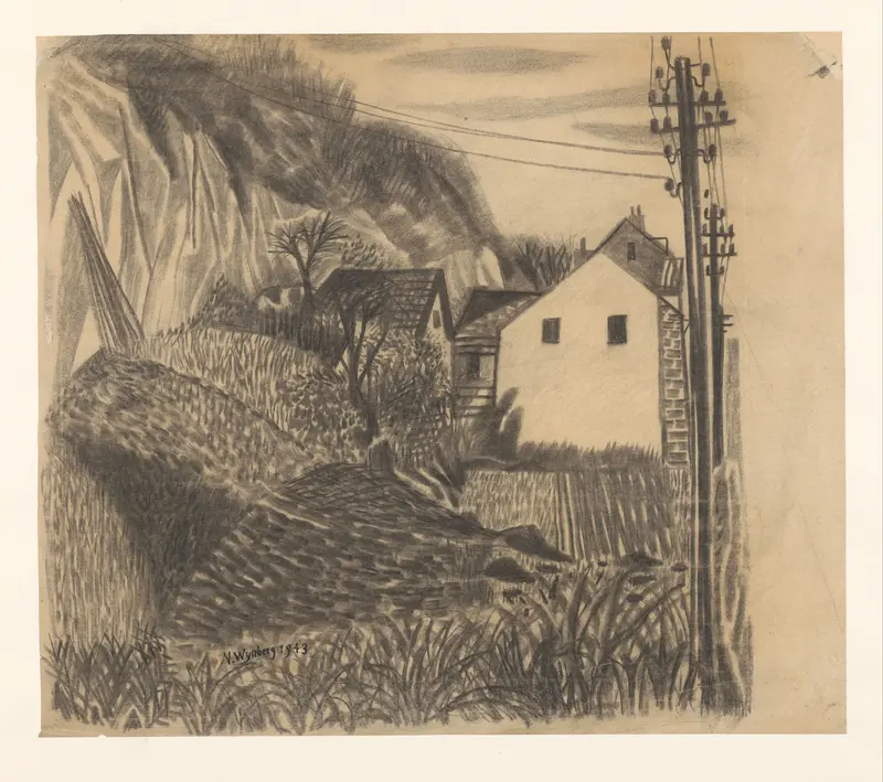 Limburgs landschap met huizen en elektriciteitspaal Wall Art by Unknown - High-Resolution Digital Print