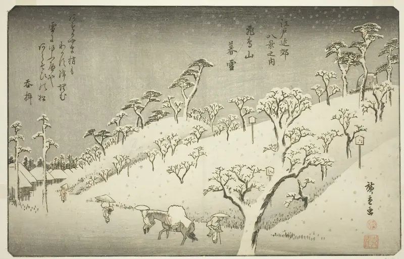 Lingering Snow at Asukayama (Asukayama no bosetsu), from the series "Eight Views in the Environs of Edo (Edo kinko hakkei no uchi)"