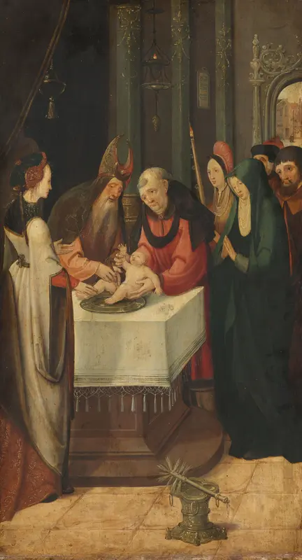 Linkervleugel van een altaarstuk met de besnijdenis (binnenzijde) en Maria van een verkondiging (buitenzijde) Wall Art by Unknown - High-Resolution Digital Print