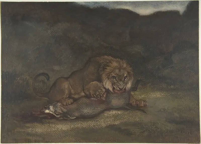 Lion Devouring Prey Wall Art by Antoine-Louis Barye - High-Resolution Digital Print