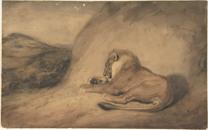 Lion Resting Wall Art by Antoine-Louis Barye - High-Resolution Digital Print