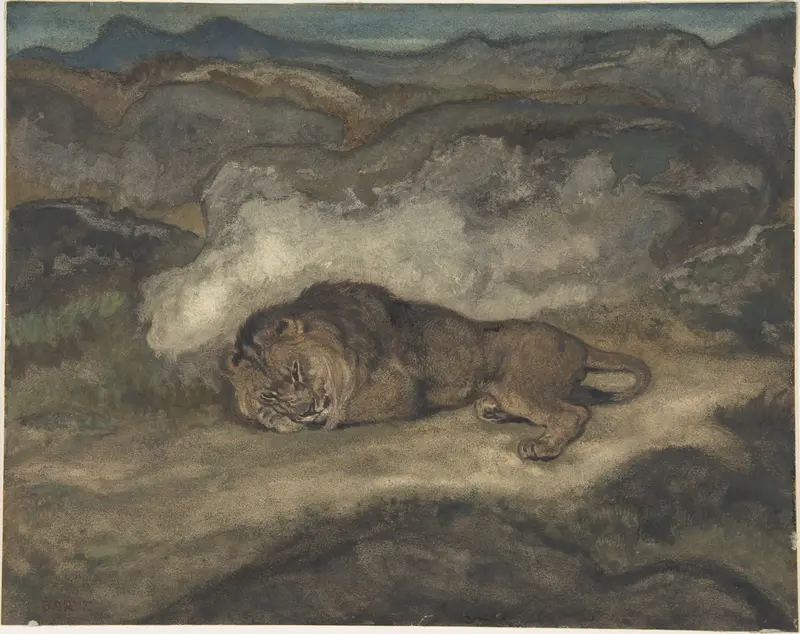 Lion Sleeping Wall Art by Antoine-Louis Barye - High-Resolution Digital Print