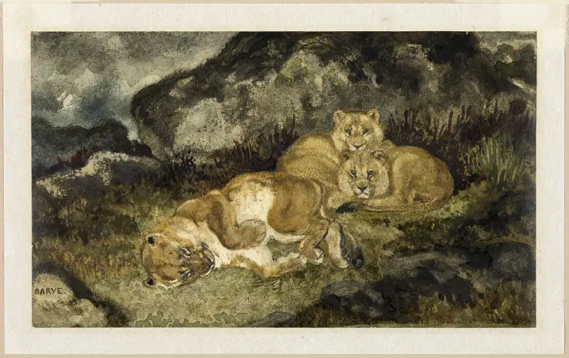 Lioness and Cubs Wall Art by Antoine Louis Barye - High-Resolution Digital Print