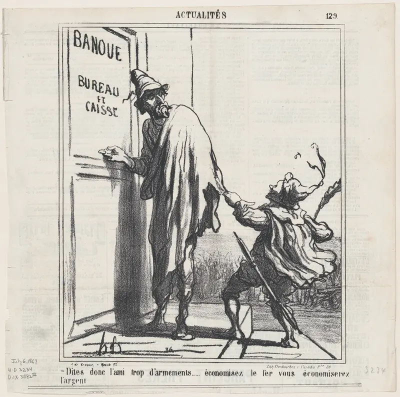 Listen, you friend of rearmament..... if you saved on steel you could also save some money!, from 'News of the day,' published in Le Charivari, July 6, 1867 Wall Art by Honoré Daumier - High-Resolution Digital Print