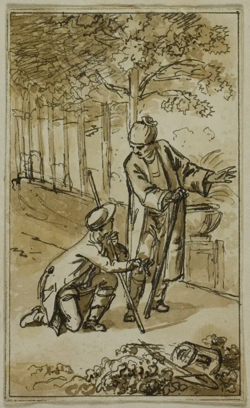 Literary Illustration: Gentleman and Kneeling Gardener Wall Art by Jacob Wilhelm Mechau - High-Resolution Digital Print