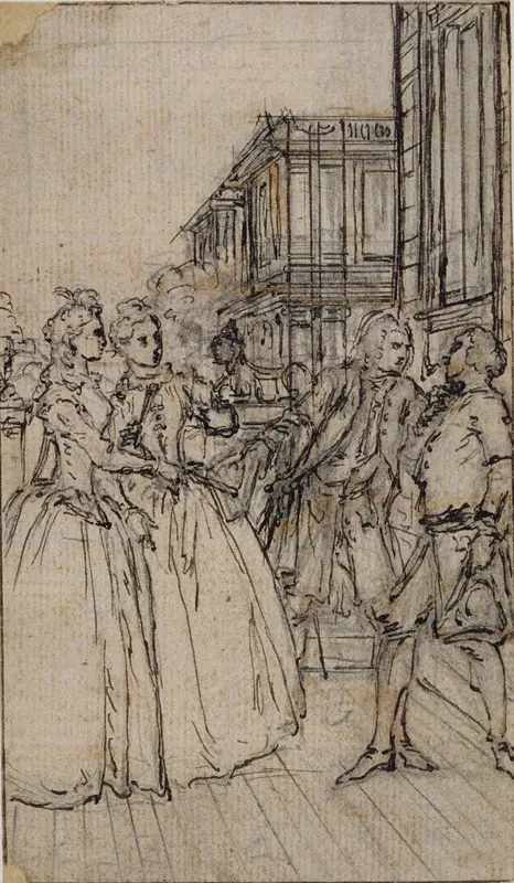 Literary Illustration with Two Ladies and Two Gentlemen in a Street Wall Art by Hubert François Gravelot - High-Resolution Digital Print