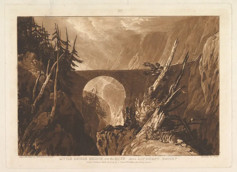 Little Devil's Bridge over the Russ, above Altdorft, Switzerland, part IV, plate 19 from "Liber Studiorum" Wall Art by Joseph Mallord William Turner - High-Resolution Digital Print