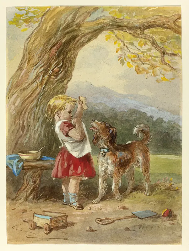 Little Girl and Dog Wall Art by Hablot Knight Browne - High-Resolution Digital Print