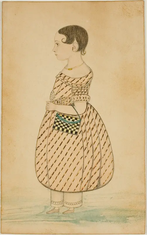 Little Girl with Checkered Purse in Profile to the Left Wall Art by Unknown artist - High-Resolution Digital Print
