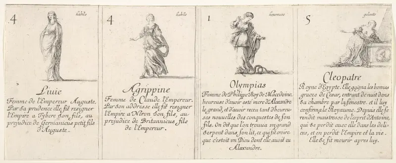 Liuie, Agrippine, Olympias, and Cleopatre, from "The Game of Queens" (Le Jeu des Reines Renommées) Wall Art by Stefano della Bella - High-Resolution Digital Print