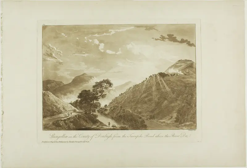 Llangollin in the County of Denbigh, from the Turnpike Road Above the River Dee, plate four from Twelve Views in North Wales
