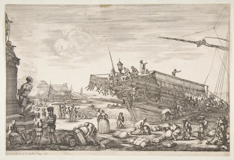 Loading a galley, from "Views of the port of Livorno" (Vues du port de Livourne) Wall Art by Stefano della Bella - High-Resolution Digital Print