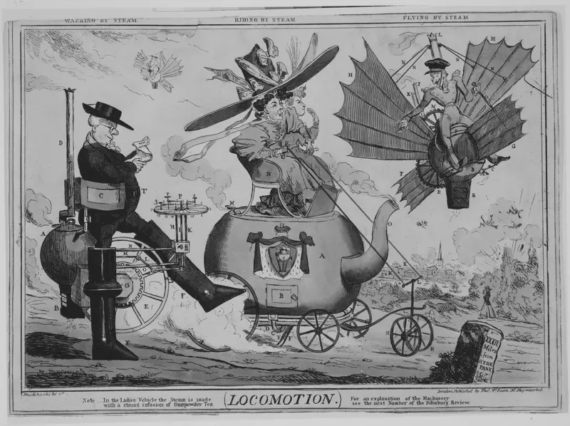 Locomotion: Walking by Steam, Riding by Steam, Flying by Steam Wall Art by Robert Seymour - High-Resolution Digital Print