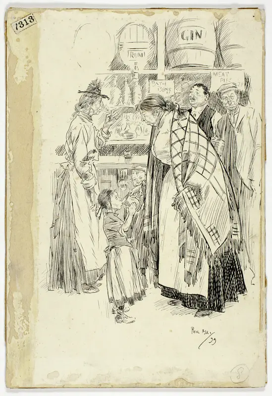 London East End: Sketch in an East End Gin Shop Wall Art by Philip William May - High-Resolution Digital Print