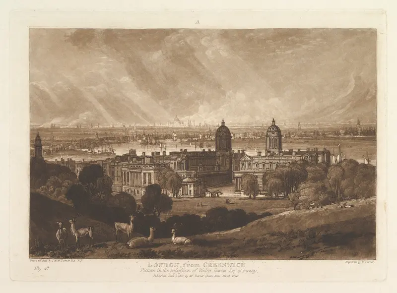 London from Greenwich, part V, plate 26 from "Liber Studiorum" Wall Art by Joseph Mallord William Turner - High-Resolution Digital Print