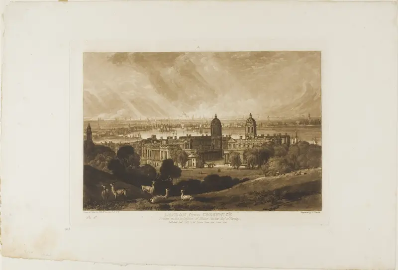 London from Greenwich, plate 26 from Liber Studiorum Wall Art by Joseph Mallord William Turner - High-Resolution Digital Print