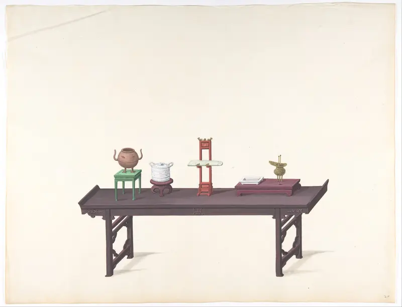 Long, Low Purple Lacquer Table with Objects Wall Art by Anonymous, Chinese, 19th century - High-Resolution Digital Print