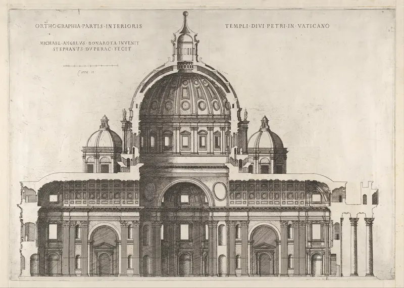 Longitudinal Section Showing the Interior of Saint Peter's Basilica as Conceived by Michelangelo (published in 1569), from "Speculum Romanae Magnificentiae"